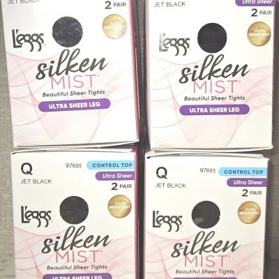 8 Pair Leggs Silken Mist Control Top Tights Ultra Sheer Leg 97695 Jet Black Q